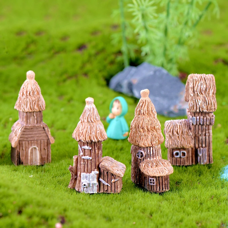 

ZOCDOU 1 Piece Thatched Cottage House Pastoral Wooden Castle Home Ornament Small Statue Little Figurine Crafts Cute Garden Deco