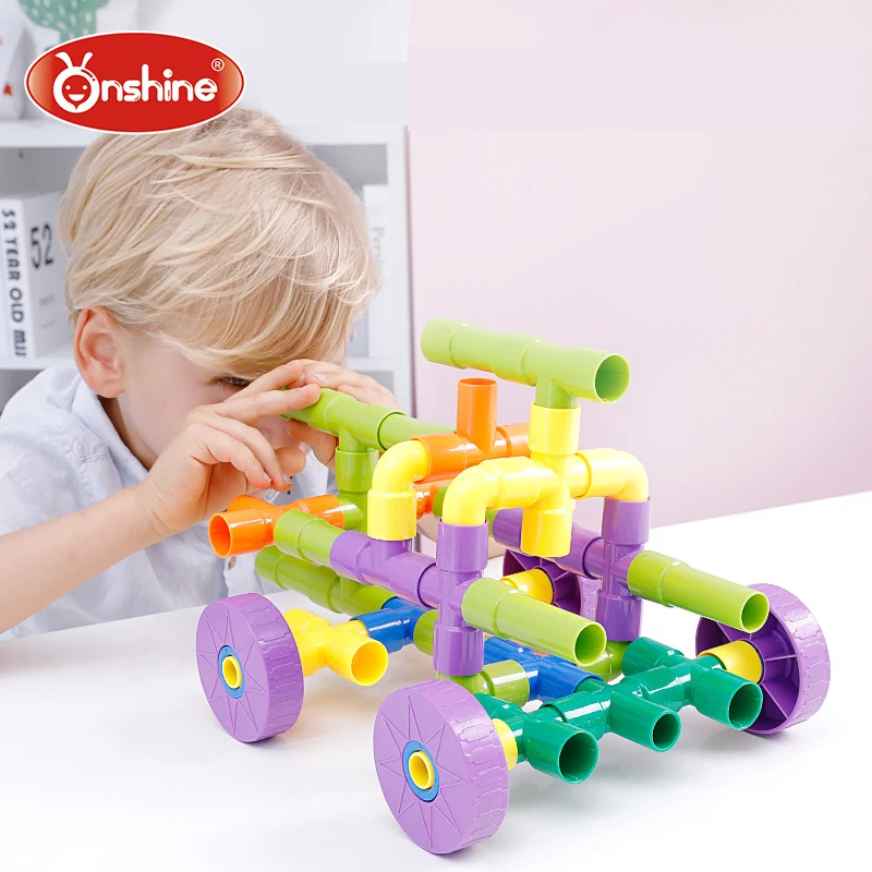 

Onshine Water Pipe Building Blocks With Wheels For Children DIY Assembling Pipeline Tunnel Model Toy 3Y+