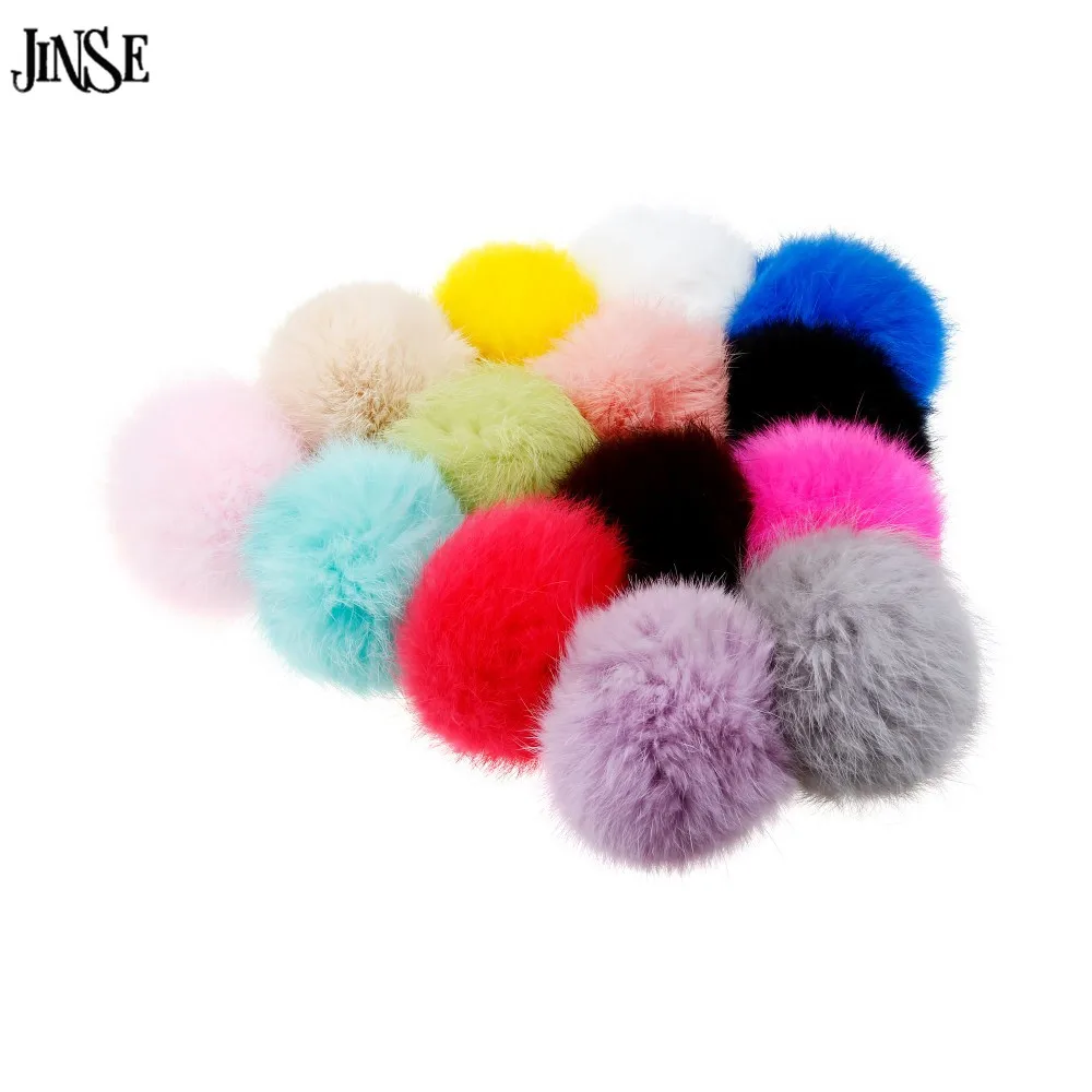 

JINSE About 8CM Genuine Rabbit Fur Ball For DIY Keychain Keyring Making 2016 Fur Ball 15 Colors RFK002