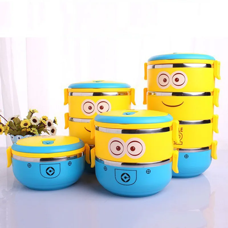 Cartoon Minion Stainless Steel Lunchbox For Kid Tiffin Boxes Thermal Bento For School Students Tableware (3)