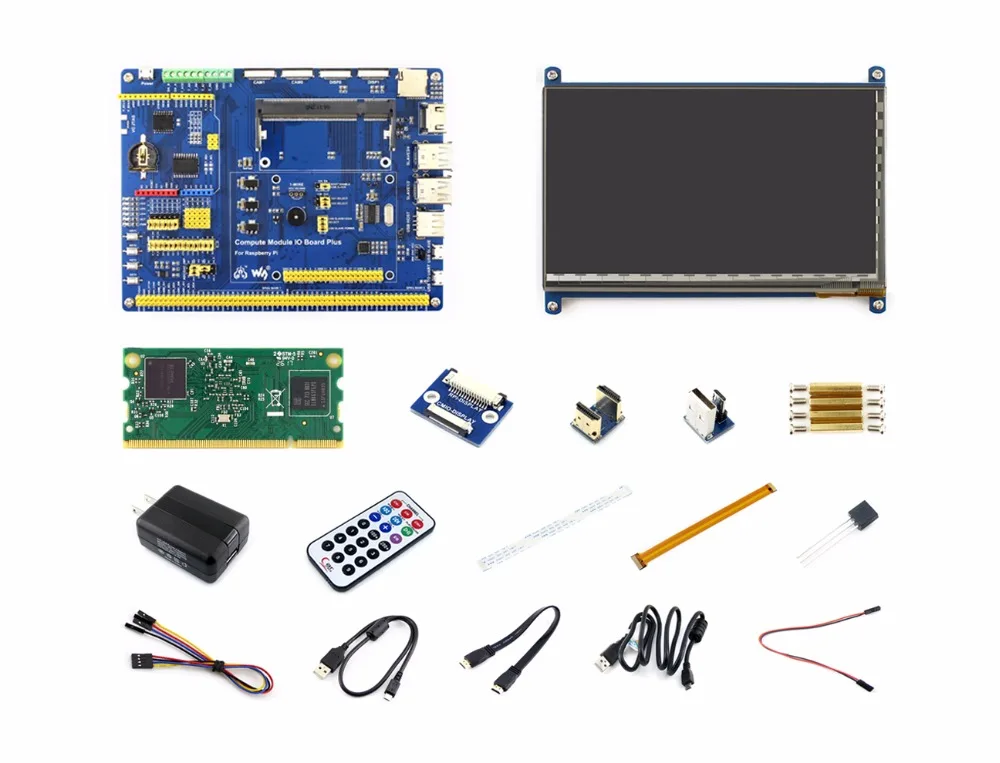 

Parts Raspberry Pi Compute Module 3 Development Kit Type B With CM3, 7inch HDMI LCD, DS18B20, Power Adapter, Pi Zero Camera cabl