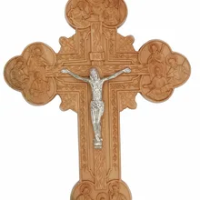 11 дюймов дубовый Настенный Крест, распятие с металлом Иисуса Христос ручная резьба крест прочный уникальный Христианский подарок религиозный Настенный декор