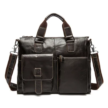 

New Men's Genuine Leather Briefcase Vintage Cow Leather Cowhide Oil Wax Laptop Computer Bag Handbag Messenger Shoulder Bag Tote