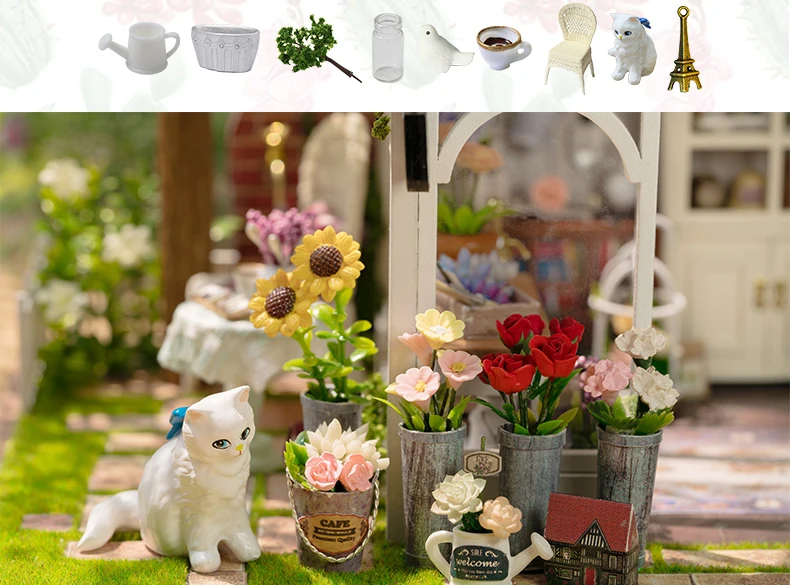Casa em Miniatura com Móveis Blocos de Construção Brinquedos para Crianças Casa de Boneca Cutebee Faça Você Mesmo Música Poeira Capa Modelo A68 Led 20 Cheap ArquiteturaCasa DIYMiniaturas