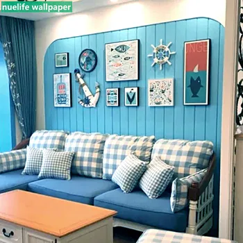 

Mediterranean style wallpaper blue vertical stripes wood pattern shop bedroom living room TV background wall non-woven wallpaper