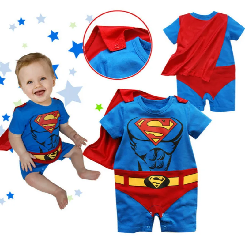 Одежда с суперменом; Комплект для малышей с короткими рукавами; Одежда для мальчиков; платье для девочек; комбинезон на Хэллоуин для новорожденных; комбинезон для младенцев; костюмы - Цвет: Blue Short Sleeved