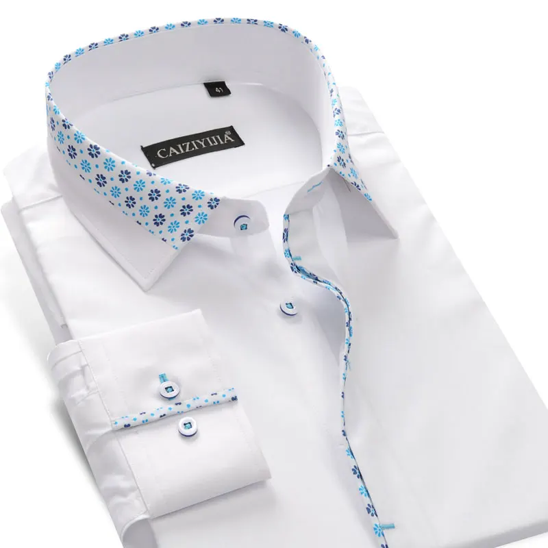 Мужская рубашка с цветочным принтом, приталенная классическая рубашка в стиле пэчворк и смарт-кэжуал, из чистого хлопка, с длинными рукавами, осень