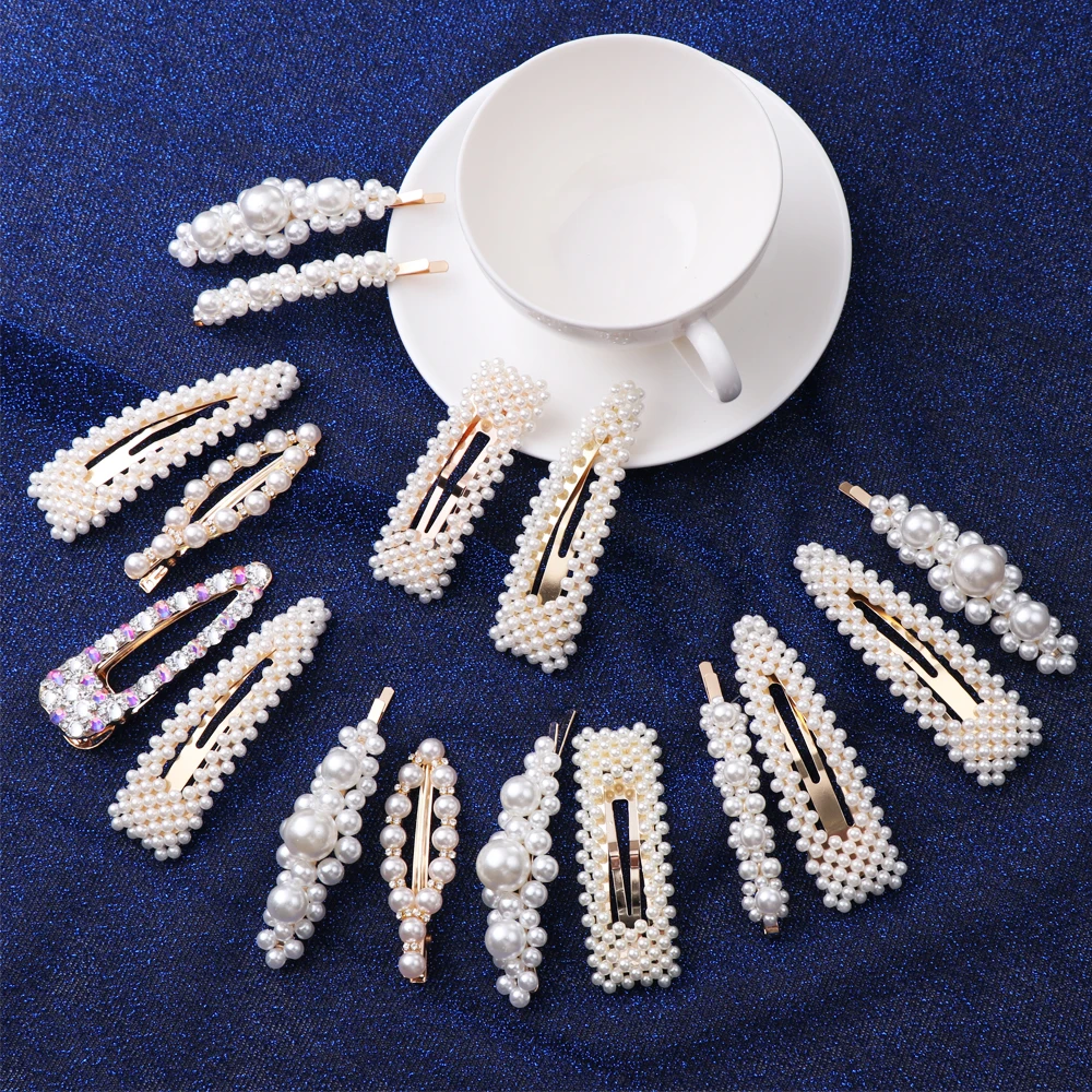 

2pcs/set 8 Style Beads Hair Clip Barrette Stick Hairpin Women Korean Pearl Imitation Hair Styling Accessories handmade For Girls