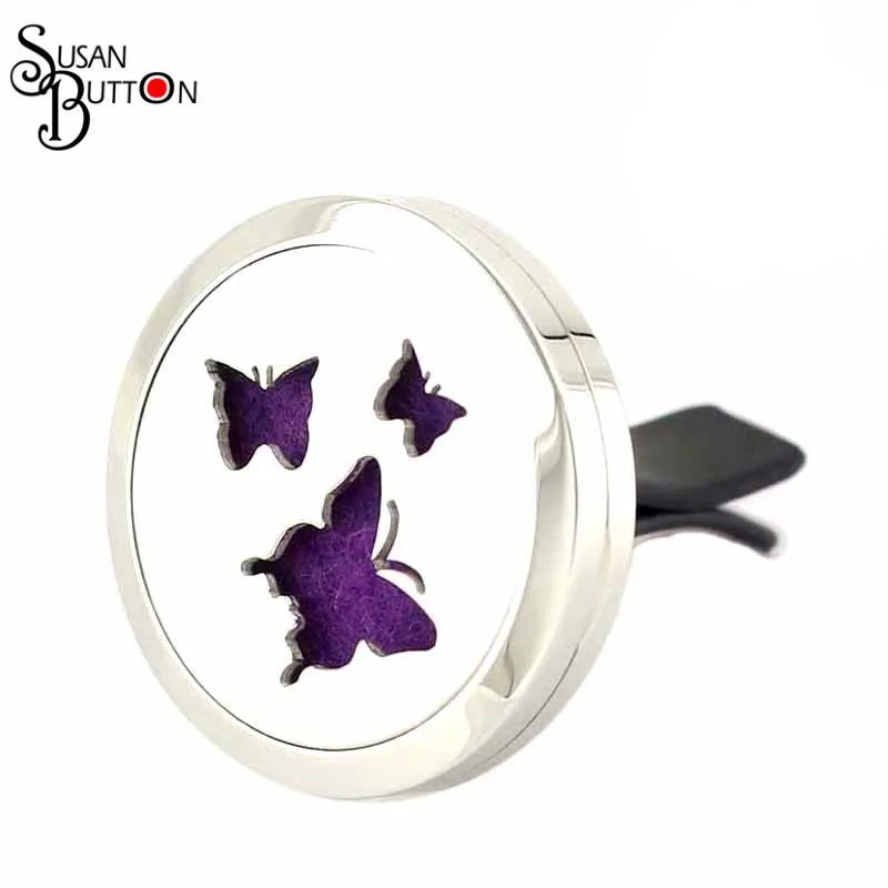 10pcs 30mm Silver Round Butterfly Aromatherapy Car Locket