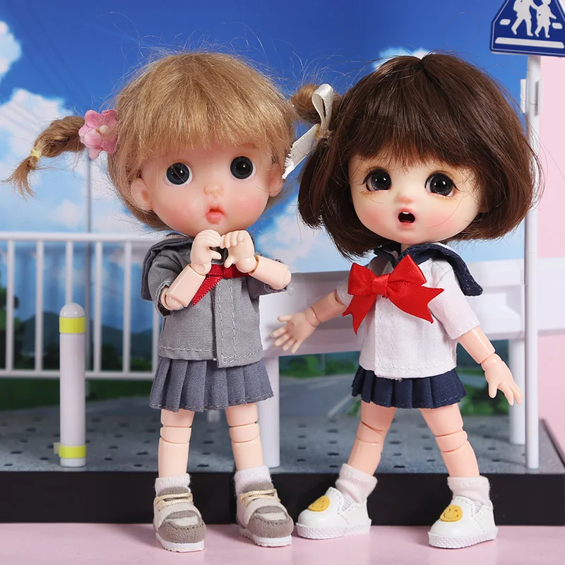 

New 2pcs/set Cute Mini Obitsu 11 Doll Shirt +Skirt Sailor suit for ob11,holala,1/12bjd doll clothes Outfits Accessories
