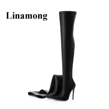 

2018 Newest Sexy Thin High Heel Pointed Toe Black Over-The-Knee Long Tube Stretch Boots Winter Fashion Women Boot Normal Size