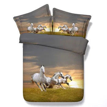 

Hot 3d print bedspreads bedding sets quilt/duvet covers bedclothes sheets twin full queen king size woven white galloping horses
