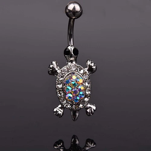 

Multicolor Crystal Cute Turtle Dangle Body Piercing Navel Belly Button Ring Bar