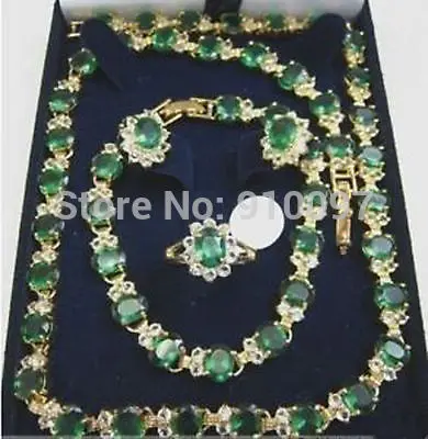 

LHX54013>>Beautiful Emerald Necklace Bracelet Earring Ring