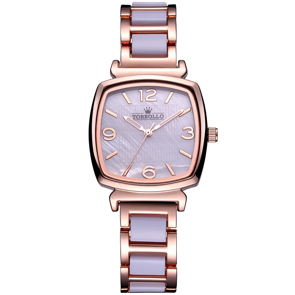

NEW Brand Fine Dress Womens Quartz Watch Alloy Simulated Ceramic Strap Watch Female ROSE Gold White with BOX