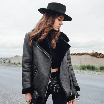 

Winter Style Woman Faux Fur Coat Automotive Biker Style Women Lamb Fur Jackets Woman Overcoat Wool Blends Coats Female 2019 A354