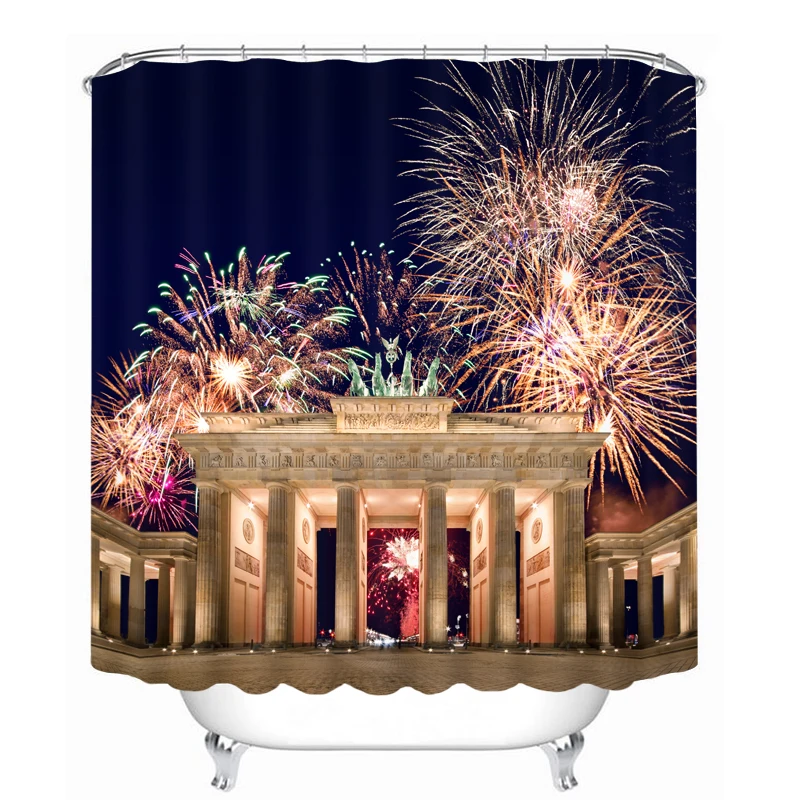 

MYRU 3D Print Waterproof Fireworks Shower Curtains Bath Products Bathroom Decor with Hooks