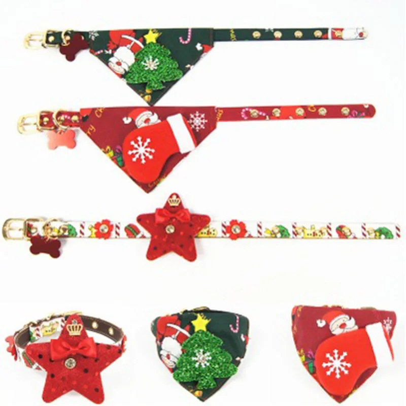 

Christmas-Style Pet Collars Triangular Bandage Christmas Tree Socks Pentagon Puppy Kitten Saliva Towel Dog Cat Pet Supplies