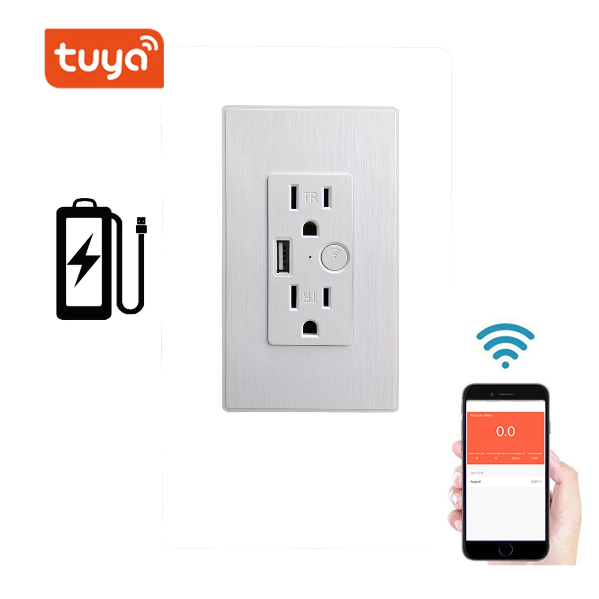 

smart wall socket, wifi wall-mounted socket with 2 AC sockets and 1 USB super charging port, remote control via smartphone