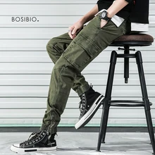 BOSIBIO мужские брюки s весна осень хлопковые длинные брюки мужские однотонные армейские зеленые брюки карго модная мужская брендовая одежда G3593