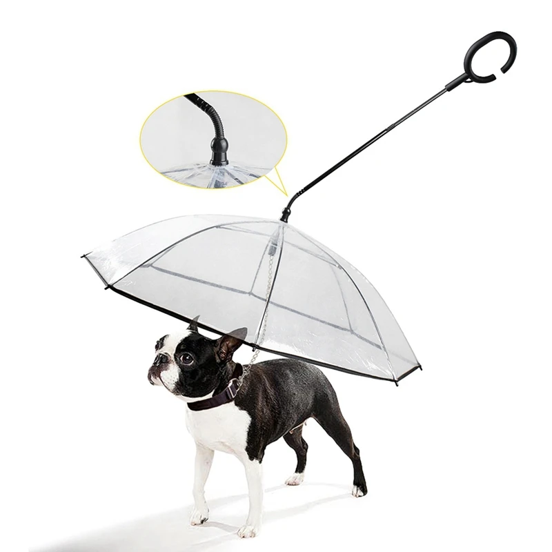 Black And White Color Dog C-Type Umbrella Adjustable Rainy Day Hyena Traction Rope Transparent Pet Umbrella  For Walking In Rain