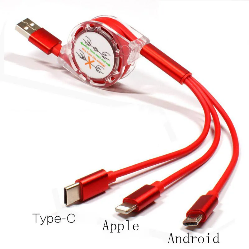 

One Drag Three Mobile Phone Charging Data Line Telescopic Three In One Noodle for Android Type-C
