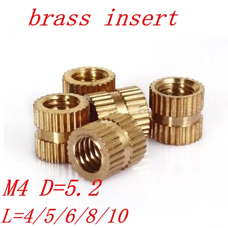 50pcs/lot M4*L OD=5.2mm M4 Through hole brass insert nut / knurled nuts