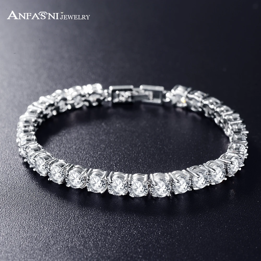 

ANFASNI European Round Cut Cubic Zircon Bracelet Romantic Colorful AAA Cubic Zirconia Bride Bangle Bracelet CBR0005-B