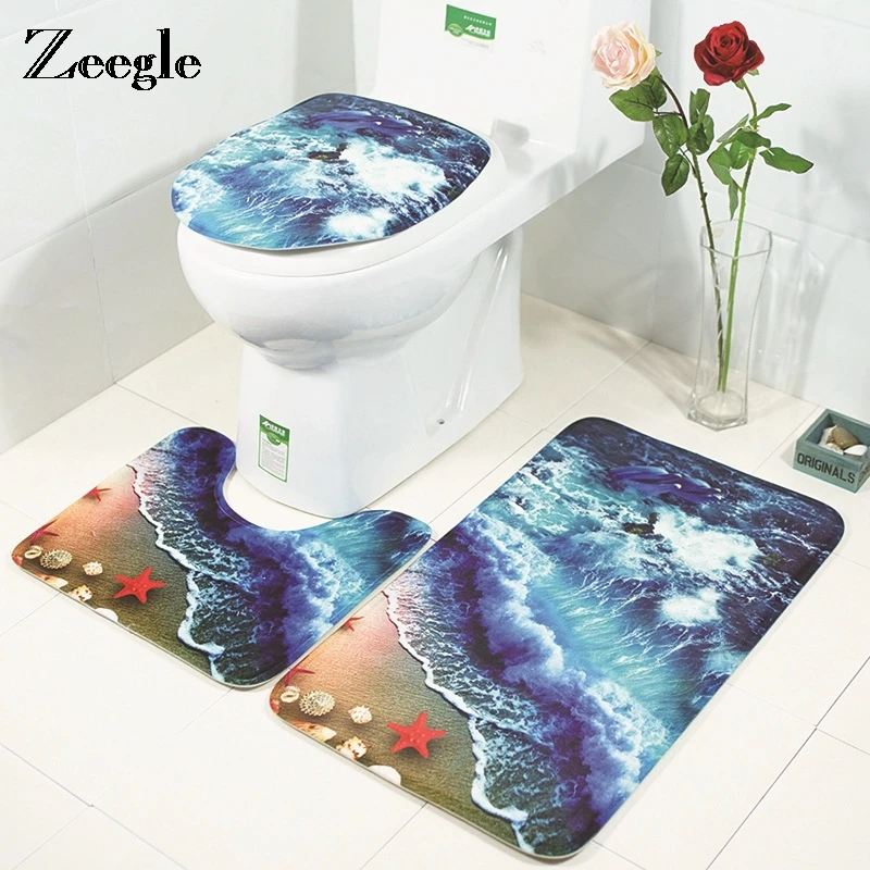 Bath Mat Bathroom Rug Set Floor Mat Non-slip Bathroom Carpet Rugs Shower Room Carpet Mat Toilet Lid Cover Bath Mat Set
