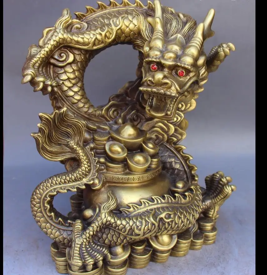 Китайская Статуя Дракона из чистой бронзы с сокровищами Yuanbao WBY 671115376 ++++ 14 дюймов | Отзывы и видеообзор