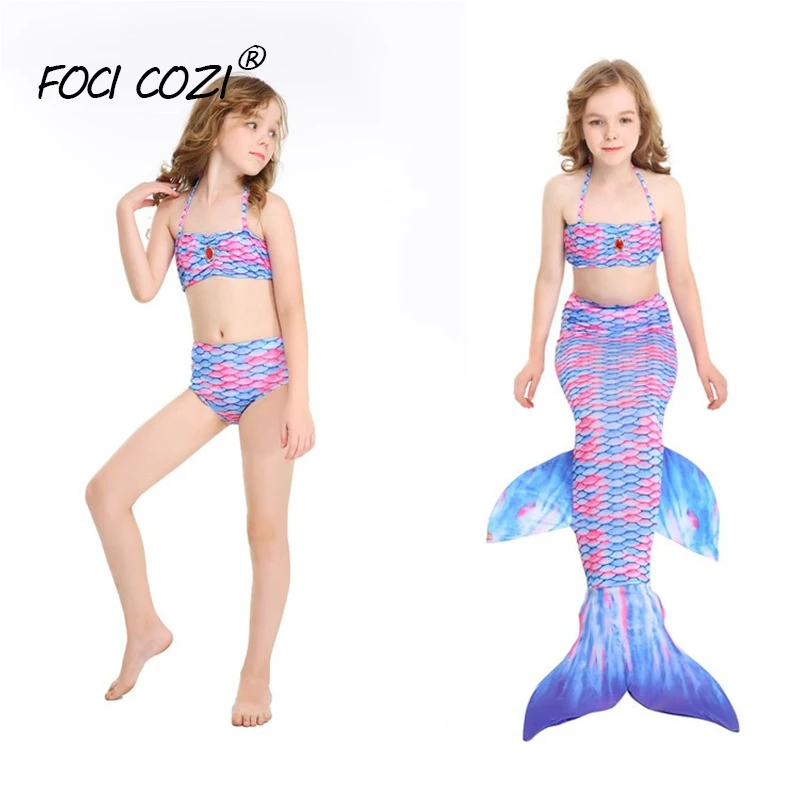 

3pcs Children Mermaid Tails Costume Be A Mermaid Swimsuit Girls Kids Cosplay Mermaid Tail Blue/Set For 2-9T Kids Tube Tops