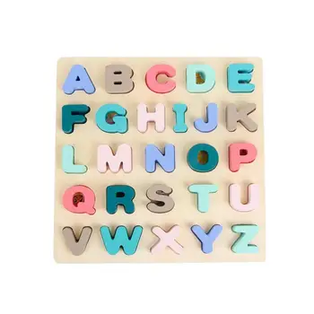 

Cartoon Jigsaw Puzzle Toy Wooden Digital Letters Shape Cognition Board 3D Puzzles Early Educational Learning Toys For Children