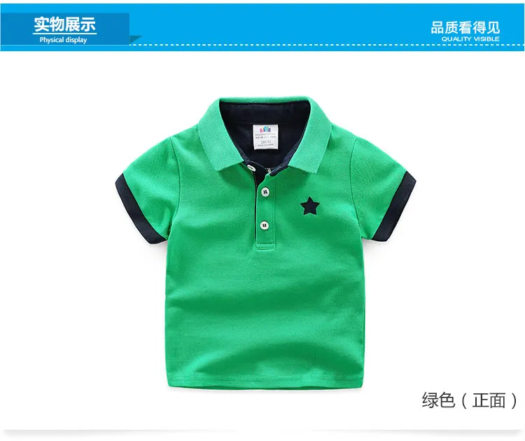 2018 Casual 2-10 Years Children Birthday Clothing Cotton Short Sleeve Turn-Down Collar White Blue Star Print Kids Boys Tee Shirt (9)