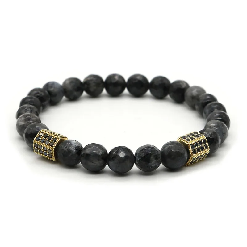 

Fashion Cubic Zirconia Gold-Color Double Hexagon Geometric Luxury Bracelet Men Spectrolite Stone Beaded Bracelets Pulseiras DK-1