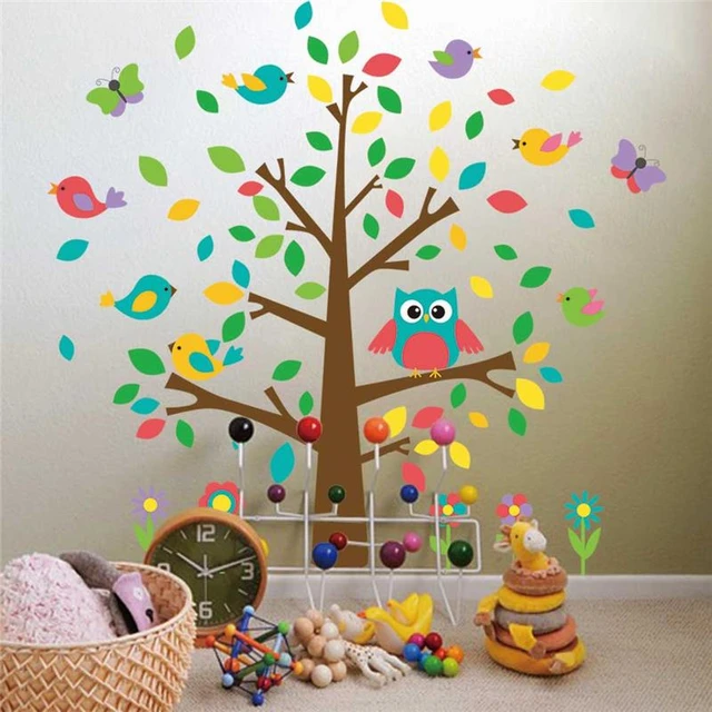 Adesivi murali bambini gufo con farfalle per decorare le camerette