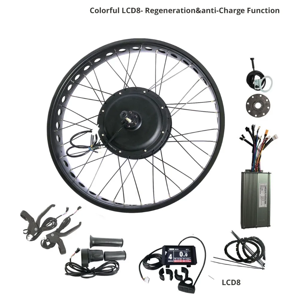 48 В Комплект для электровелосипеда, бесщеточный мотор-ступица, заднее снежное колесо 20 24 26 дюймов, 750 Вт, 1000 Вт, 1500 Вт, 4,0 ВТ, комплект для переделки шин для велосипеда