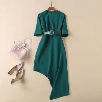 

The new spring and summer 2020 round collar sleeves irregular ruffled dress