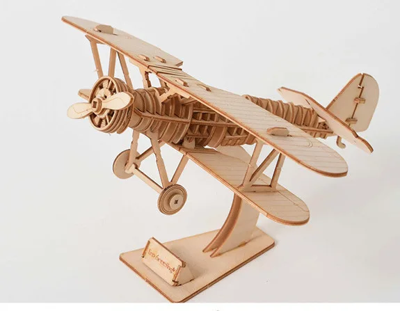 DIY Biplane беспилотный самолёт игрушки 3D деревянные головоломки игрушки сборки модели деревянные наборы для ремесла украшения стола для детей