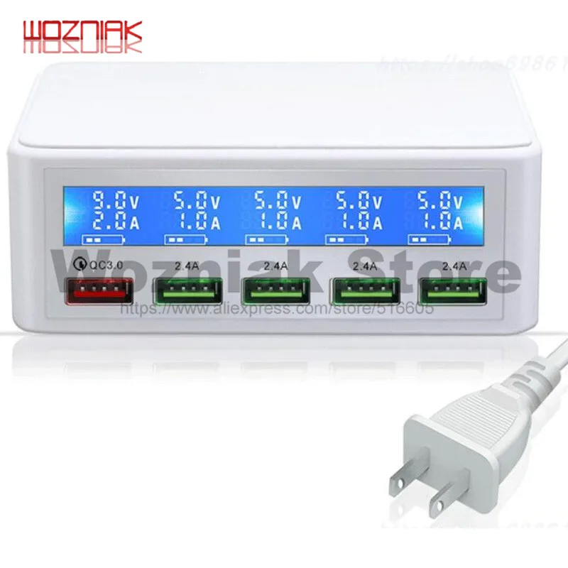 WHITE 5 USB зарядное устройство для мобильного телефона в режиме реального времени динамический Интеллектуальный ЖК-цифровой дисплей автоматическое распознавание быстрой зарядки QC3.0 - Цвет: WHITE