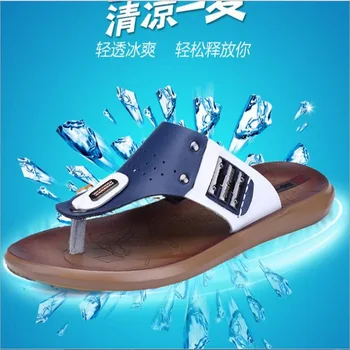 

summer new dual-use outdoor waterproof sandals with real leather men's leisure breathable blue/white sandals size 38-44