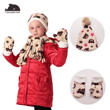 

baby girl clothes 2018 girls winter jacket children coat red coat + Hat +gloves+ scarf 4pcs parka kids 7 sceonds fish brand