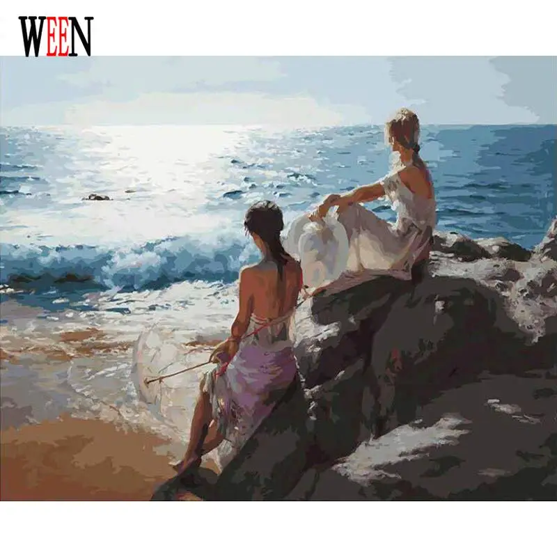 

WEEN Sea Girl Pictures By Numbers DIY Hand Painted Oil Painting By Numbers On Canvas Coloring For Living Room Digital Arts Decor