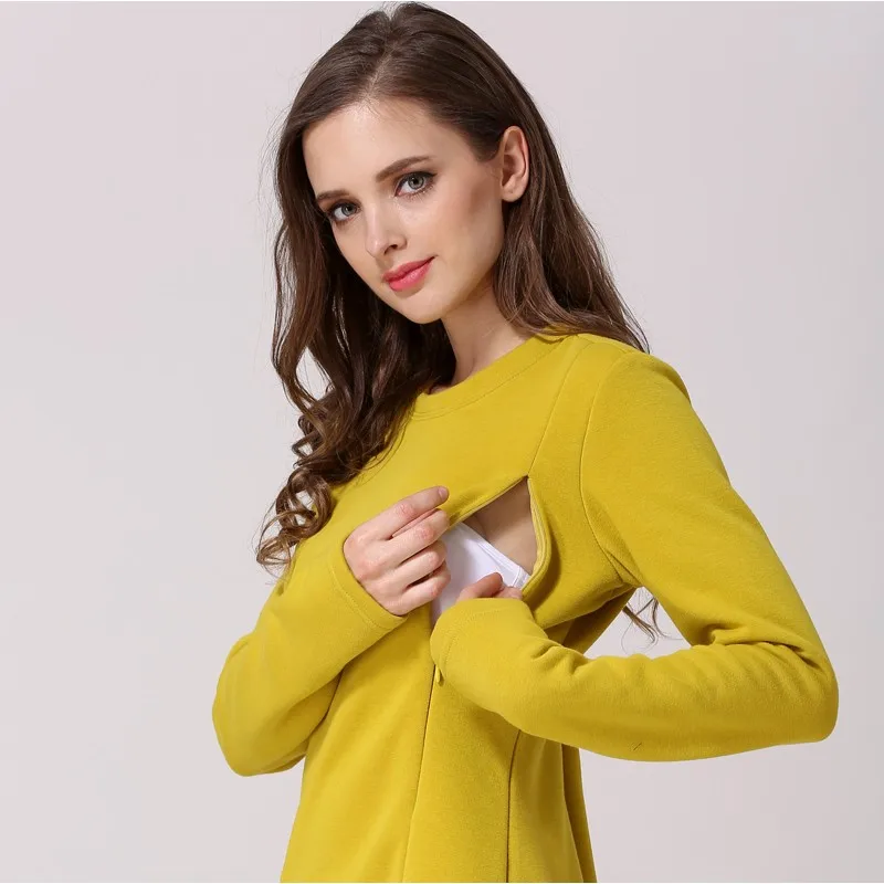 Emotion Moms новый длинный рукав хлопчатобумажная одежда для беременных зимний блузка для кормления топы для беременных женщин Материнство