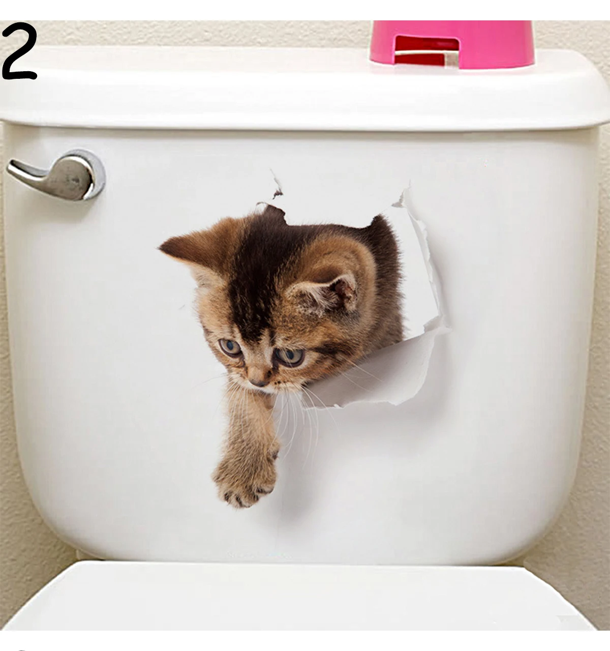 3D стикер на стену с изображением кошек, наклейки на туалет с отверстием для просмотра, яркие собаки, ванная комната, украшение для дома, виниловые художественные наклейки с изображением животных, наклейки на стену - Цвет: 02