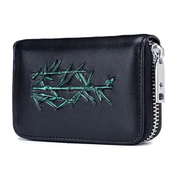 

Moxi Coin Purse Female Chinese Style Genuine Leather Mini Card Package Womens Rfid Cowskin Card Pocket Retro Wallet Painting