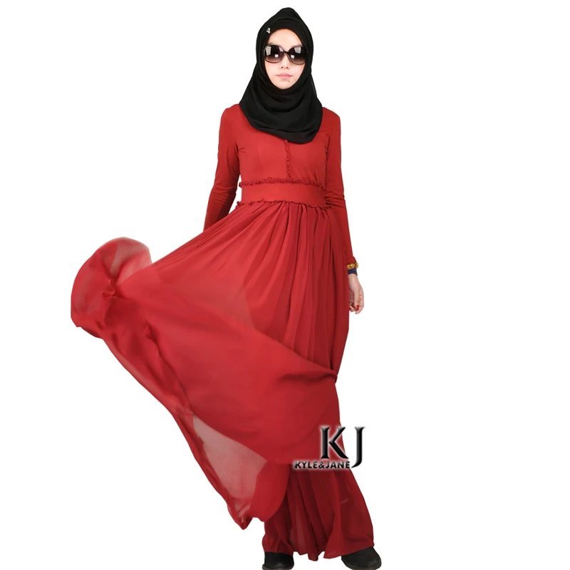 Модные красные плиссированные мусульманское платье-Абая в мусульманская одежда для Дубай Костюмы для Для женщин мусульманских Абая