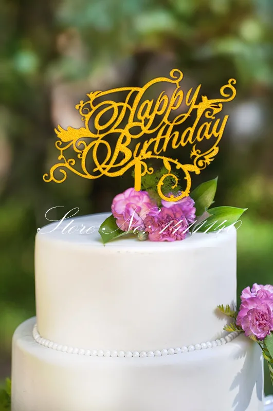 Laser Cut Gold Acrylic Happy Birthday Cake Topper for Birthday Party