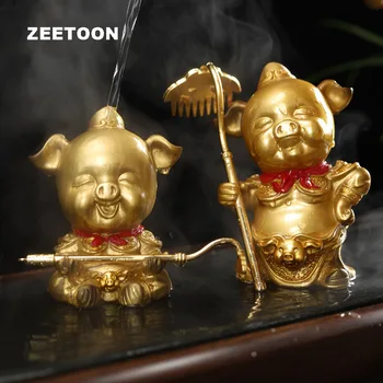 

Cute Pig Statues Discolor Resin Gold Silver Figurines Kung Fu Tea Set Accessories Decor Souvenir Crafts Flower Pot Adornment