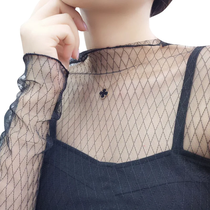 Сексуальная сетчатая прозрачная блузка, верхняя одежда без подкладки, верхняя одежда с длинным рукавом, корейская модная куртка ds50