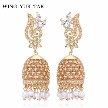 

wing yuk tak Luxury Romantic Bohemia Drop Earrings For Women Handwork Jewelry Copper AAA Cubic Zirconia Charm Statement Earrings